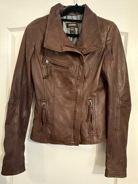 ✨ Danier Genuine Leather Jacket – Women's XXS – Rich Brown